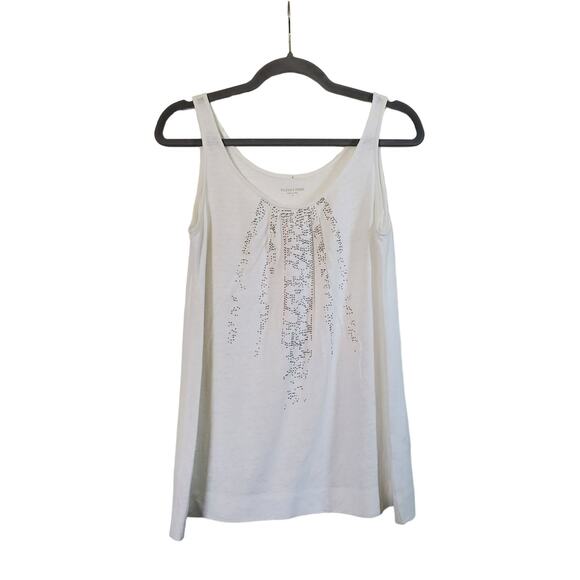 Eileen Fisher 100% Linen White Silver Sequined Relaxed Tank Top, Size Small - Picture 1 of 11